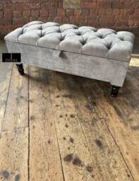 Silver Velvet Ottoman Storage Bench, Handmade Chesterfield Footstool - thumbnail 3