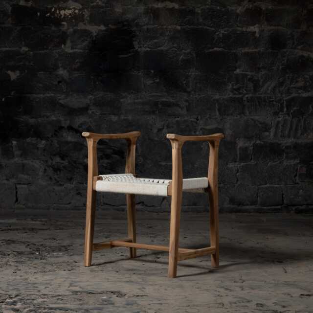 Reclaimed Teak Wood Armrest Stool Rope Accent, Indoor Outdoor - image 1