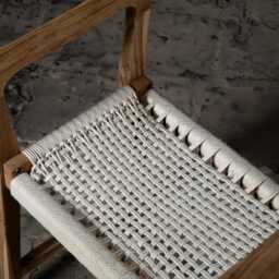 Reclaimed Teak Wood Armrest Stool Rope Accent, Indoor Outdoor - thumbnail 3