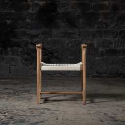 Reclaimed Teak Wood Armrest Stool Rope Accent, Indoor Outdoor - thumbnail 2