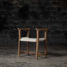 Reclaimed Teak Wood Armrest Stool Rope Accent, Indoor Outdoor