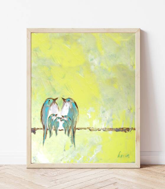 Blessed in The Lemon Chiffon Sky - Bird Family Print Nursery Art Bluebirds Gift Lovers - image 1