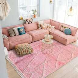 Moroccan Pink Berber Rug, Handwoven Wool Shag Rug With Geometric Diamond Lattice, Authentic Beni Ourain Style Carpet, Large 9x12 Area - thumbnail 2