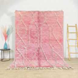Moroccan Pink Berber Rug, Handwoven Wool Shag Rug With Geometric Diamond Lattice, Authentic Beni Ourain Style Carpet, Large 9x12 Area - thumbnail 1