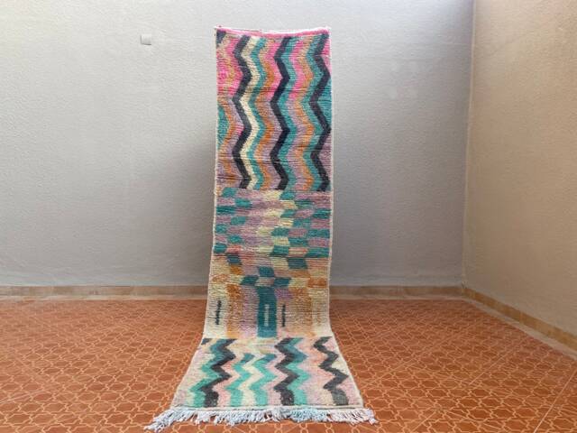 Handmade Wool Moroccan Runner Rug Flat Berber Entrance Rug - 2.6 X 9.7 Ft - image 1