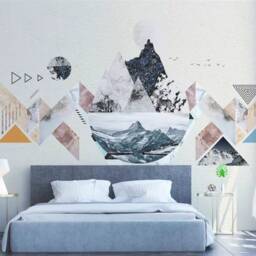 3D Marble Snow Mountain Wallpaper, Geometric Abstract Wall Art, Peel & Stick - thumbnail 3