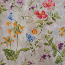 Garden Flowers Lampshade Red Blue Yellow Flowers On Grey Fabric Handmade Drum Lamp Shade Various Sizes Ceiling Pendant Or Table Floor - thumbnail 4
