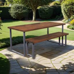 Rustic Garden Table With Square Legs - Industrial Reclaimed Timber Style