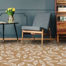 Lineart Boho Decorative Leaves Vinyl Flooring, Beige Abstract Decor, Brown Custom Plant Easy To Clean Linoleum in Roll - thumbnail 3