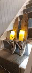 Extra Large Pair Of Handmade Solid Oak & Real Roe Deer Antler Sconces .candles Not Included - thumbnail 1