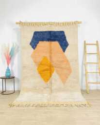 Handwoven Moroccan Berber Rug, Wool Shag Rug With Blue Pink Geometric Shapes, Authentic Beni Ourain Style Carpet, Large 9x12 Area - thumbnail 1