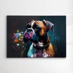 Boxer With Flowers Dog Pet Abstract Modern Oil Painting Wall Art, Framed Canvas Poster Print, Home Kitchen Office Room Decor, Gifts - thumbnail 3