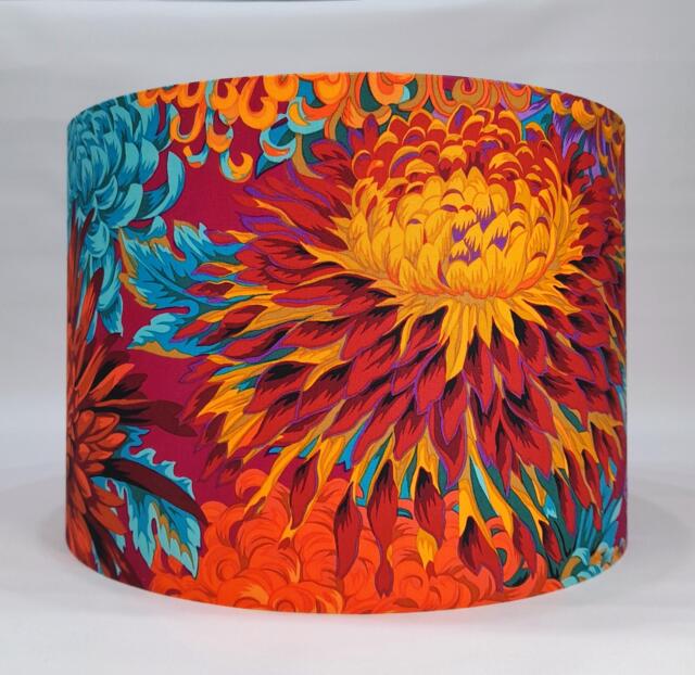 Bright Floral Kaffe Fassett Japanese Chrysanthemum Fabric Lampshade Red, Orange, Purple, Blue - image 1