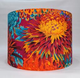 Bright Floral Kaffe Fassett Japanese Chrysanthemum Fabric Lampshade Red, Orange, Purple, Blue