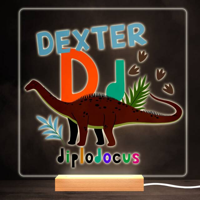 D Dinosaur Alphabet Colourful Square Personalised Gift Led Lamp Night Light - Bedroom - image 1