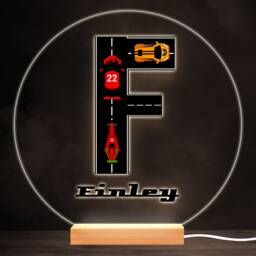 Road Racing Cars Letter F Colourful Round Personalised Gift Led Lamp Night Light - Bedroom - thumbnail 1