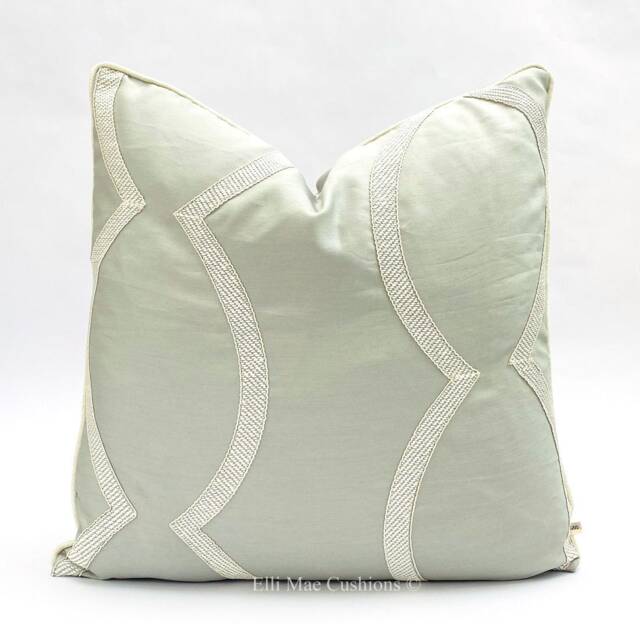 Luxury Designer Blue Grey Embroidered Contemporary Cushion Pillow Cover - image 1