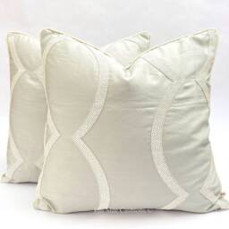 Luxury Designer Blue Grey Embroidered Contemporary Cushion Pillow Cover - thumbnail 2