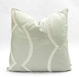Luxury Designer Blue Grey Embroidered Contemporary Cushion Pillow Cover - thumbnail 1