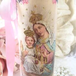 Virgin Mary Prayer Candle, Notre Dame, Shabby Chic Altar Decor - thumbnail 2