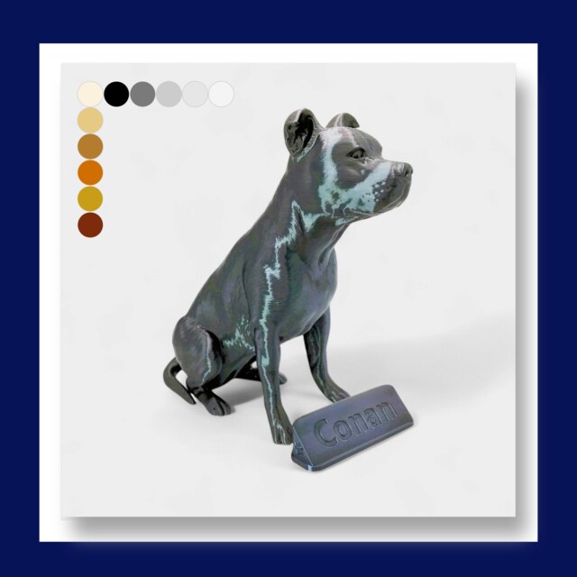 Ready To Post - Metallic Gunmetal Staffordshire Bull Terrier Dog Statue/Ornament Custom Personalisation - image 1