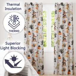 Halloween Teddy Bear Witch Cat Bat Pumpkin Seamless Pattern Soft Lilac Readymade Eyelet Ring Top Thermal 100% Blackout Curtains - thumbnail 3