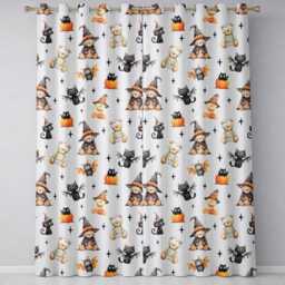 Halloween Teddy Bear Witch Cat Bat Pumpkin Seamless Pattern Soft Lilac Readymade Eyelet Ring Top Thermal 100% Blackout Curtains - thumbnail 2