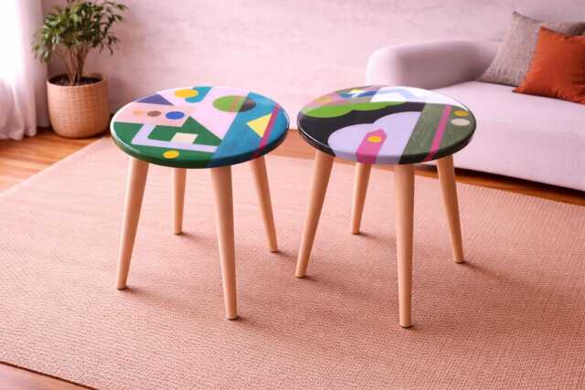 Colorful Abstract Resin Art Side Tables, , Round Wood Handmade Epoxy Accent Table - image 1