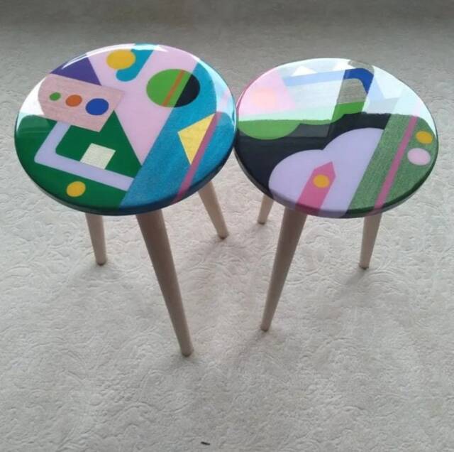 Colorful Abstract Resin Art Side Tables, , Round Wood Handmade Epoxy Accent Table - image 1