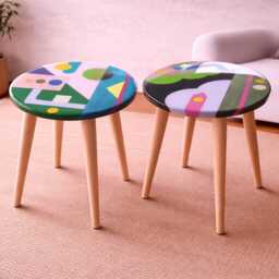 Colorful Abstract Resin Art Side Tables, , Round Wood Handmade Epoxy Accent Table - thumbnail 4