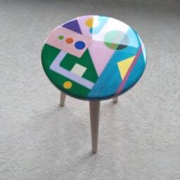 Colorful Abstract Resin Art Side Tables, , Round Wood Handmade Epoxy Accent Table - thumbnail 3