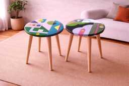 Colorful Abstract Resin Art Side Tables, , Round Wood Handmade Epoxy Accent Table - thumbnail 1