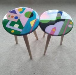 Colorful Abstract Resin Art Side Tables, , Round Wood Handmade Epoxy Accent Table