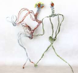 steampunk Valentine's Day Dancers Wire & Amber Figurine Ooak