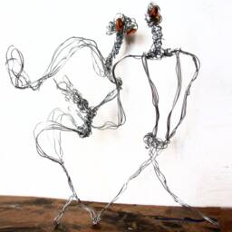 steampunk Valentine's Day Dancers Wire & Amber Figurine Ooak - thumbnail 4