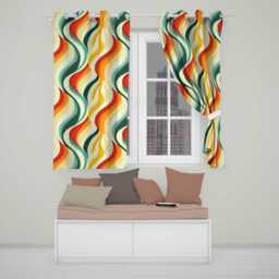 Wavy Stripes Color Flow Abstract Pattern Seamless Readymade Eyelet Ring Top Thermal 100% Blackout Curtains - thumbnail 1