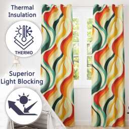Wavy Stripes Color Flow Abstract Pattern Seamless Readymade Eyelet Ring Top Thermal 100% Blackout Curtains - thumbnail 3