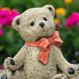 Concrete Teddy Bear Statue With Orange Bow Stone Plush Figurine Cute Garden Ornament Cement Animal Sculpture Outdoor Decor Gift Idea - thumbnail 4