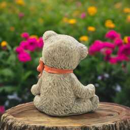 Concrete Teddy Bear Statue With Orange Bow Stone Plush Figurine Cute Garden Ornament Cement Animal Sculpture Outdoor Decor Gift Idea - thumbnail 2