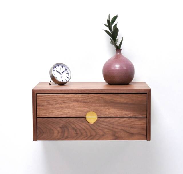 Solid Walnut Floating Nightstand With Double Drawers, Midcentury Bedside Table, Mid Century Modern - image 1