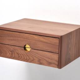 Solid Walnut Floating Nightstand With Double Drawers, Midcentury Bedside Table, Mid Century Modern - thumbnail 3