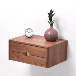 Solid Walnut Floating Nightstand With Double Drawers, Midcentury Bedside Table, Mid Century Modern - thumbnail 2
