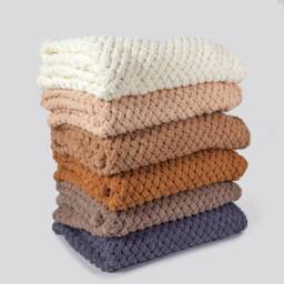 Chunky Knit Blanket, Mustard Brown Puffy Throw, Handmade Micro Polyester - thumbnail 3