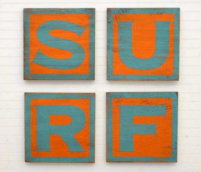 Wood Surf Decor Letter Set 4 Pc Surf Sign Idea Dorm Teen Room Surfing Art Beach Letters - image 1
