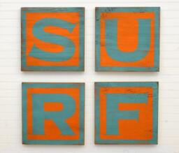 Wood Surf Decor Letter Set 4 Pc Surf Sign Idea Dorm Teen Room Surfing Art Beach Letters - thumbnail 1
