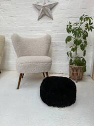 Black Sheepskin Pouffe, Shearling Footstool, Black Boucle Sheepskin, Footstool, Genuine Sheepski - thumbnail 1