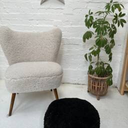 Black Sheepskin Pouffe, Shearling Footstool, Black Boucle Sheepskin, Footstool, Genuine Sheepski - thumbnail 2