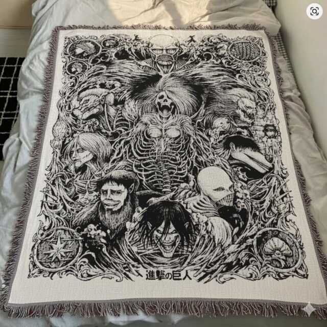 Anime-Inspired Titan Shifter Woven Blanket, Giant Warrior Tapestry, Dark Manga Decor - image 1