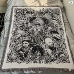 Anime-Inspired Titan Shifter Woven Blanket, Giant Warrior Tapestry, Dark Manga Decor - thumbnail 1