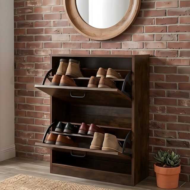 2 Drawer Shoe Rack Cabinet Wooden Storage Organizer Stand For Hallway Home - image 1